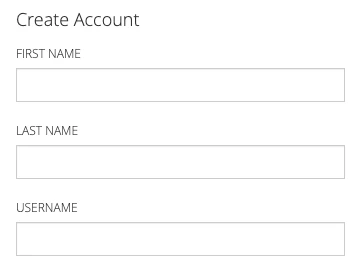 Top of the ATI Create Account form showing the First Name, Last Name, Username, and Email Address fields